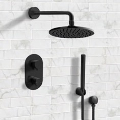 Matte Black Thermostatic Shower System with Handheld, Rain Shower Head, Shower Faucet Set